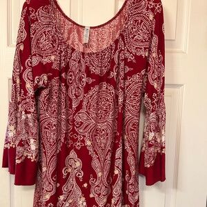 Boho red and white paisley dress